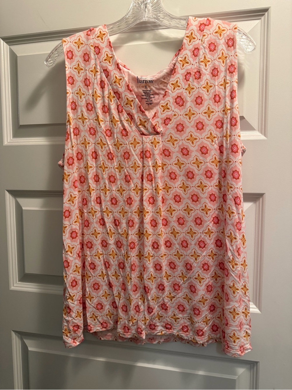 croft & barrow Pink and Yellow Geo Print V-Neck Tank